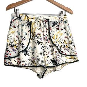 Elevenses Womens Shorts White Black Floral Drawstring Waist Layered Lace Trim S